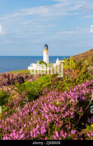 Rua Reidh Lighthouse, near Gairloch in Wester Ross, Scotland, NC500, stands at the entrance to Loch Ewe. Stock Photo