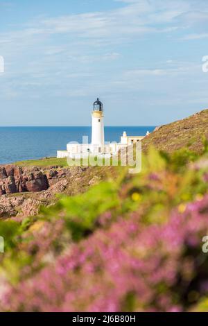 Rua Reidh Lighthouse, near Gairloch in Wester Ross, Scotland, NC500, stands at the entrance to Loch Ewe. Stock Photo