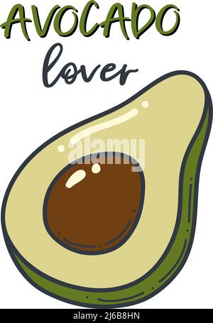 Avocado doodle outline icon. Logo organic fruit and vegetable isolated illustration. Stock Vector