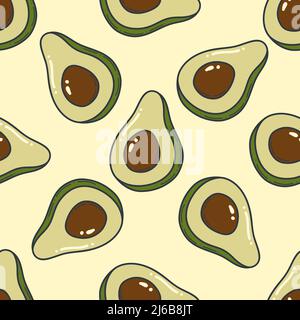 Avocado doodle outline seamless pattern illustration. Background of organic fruit and vegetable isolated illustration. Stock Vector