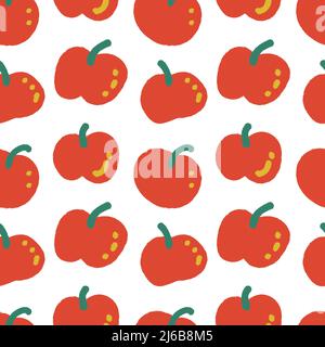 Red apples seamless pattern illustration. Apple harvest doodle background Stock Vector