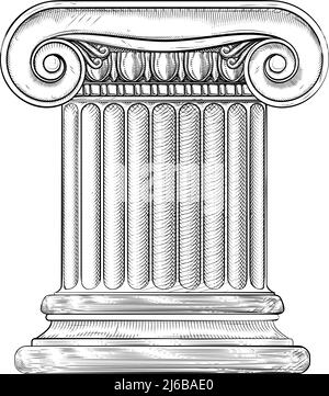 Column Pillar From Roman or Greek Temple Woodcut Stock Vector