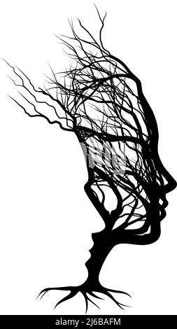 Optical Illusion Bare Tree Face Woman Silhouette Stock Vector Image ...