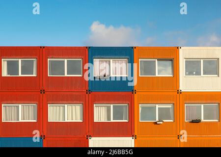 containder homes as temporary houses for students and refugees or asylum seekers Stock Photo