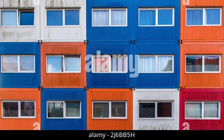 Containder homes as temporary houses for students and refugees or asylum seekers Stock Photo