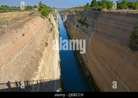 Canal on the Isthmus of Corinth, Greece Stock Photo