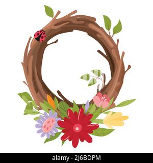Spring frame from tree branches, flower arrangement. Stock Vector