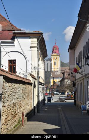 Baia Mare, the Capital of Maramures Region in Romania: the Inner City with the Reformed church Stock Photo