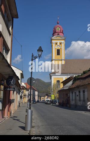 Baia Mare, the Capital of Maramures Region in Romania: the Inner City with the Reformed church Stock Photo