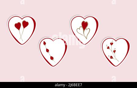 Love and Heart sticker set hand drawn doodle. Vector illustration Stock Vector