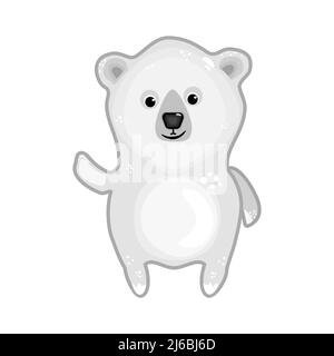 Polar bear isolated on white background. Arctic bear cartoon character. Teddy bear cub waving hand. Northern animal symbol. Stock vector illustration Stock Vector