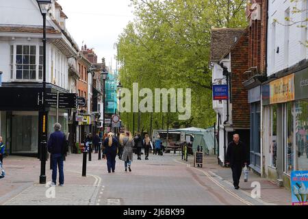 Ashford Kent UK. 30 April 2022. Shopping in the Ashford town