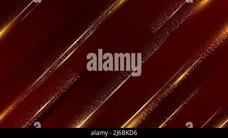 Abstract luxury red diagonal stripes and golden lines with gold glitter pattern background. Vector illustration Stock Vector