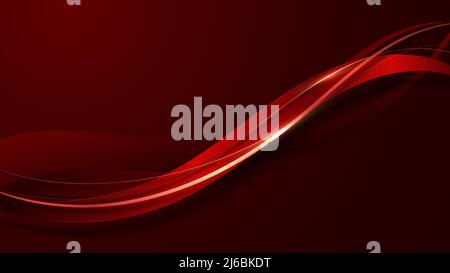 Abstract 3D luxury red color wave lines with shiny golden curved line decoration and glitter lighting on gradient red background. Vector illustration Stock Vector