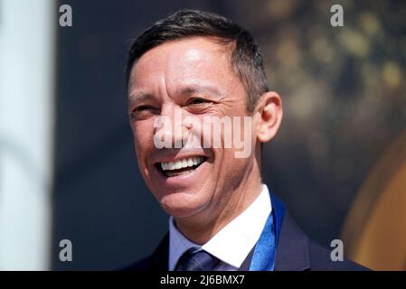 Jockey Frankie Dettori after receiving his QIPCO British Champions Series Hall of Fame medal on day two of the QIPCO Guineas Festival at Newmarket Racecourse, Newmarket. Picture date: Saturday April 30, 2022. Stock Photo
