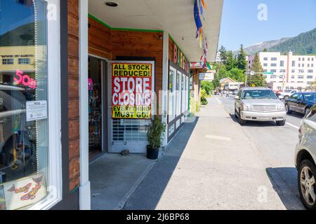 Store Closing Down Sign Liquidation  Going Out Of Business In Ketchikan Alaska Stock Photo