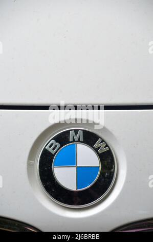 BMW chrome metal logo, luxury car in Istanbul city, August 15 2015 Istanbul Pendik Turkey used car market Stock Photo