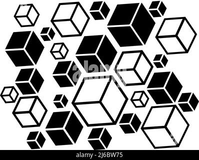 black and white cubes. Design for bed linen, for curtains, wallpapers, notebooks, notebooks, covers, umbrellas and for any other decoration. Stock Vector