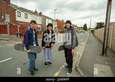 Group of young male skateboarder in Wakefield,West Yorkshire, England. Stock Photo