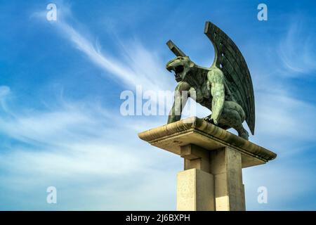 Gargoyle guardian sculpture at Puente del Reino (Pont del Regne), Valencia, Spain Stock Photo