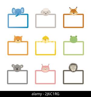 Set of vector frames with animals. Children photo frame animal Stock Vector