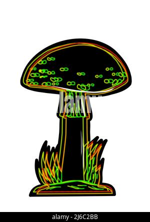 Different hand drawing black neon mushrooms on white background, clip-art for your project Stock Photo