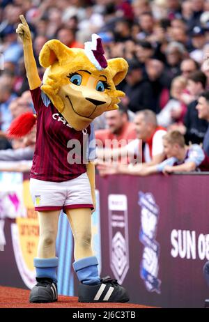 Aston Villa mascot Bella the Lion ahead of the Premier League match at Villa Park, Birmingham. Picture date: Saturday April 30, 2022. Stock Photo