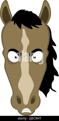 Vector illustration of a cartoon horse face with an angry expression Stock Vector