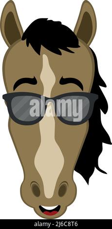 Vector illustration of a cartoon horse face with sunglasses Stock Vector