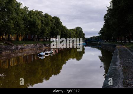 Daytime view from Aura River in Turku, Finland in summer. Stock Photo