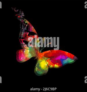 Abstract multicolored butterflies. On a black background. Vector illustration Stock Vector