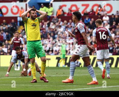 Birmingham, England, 30th April 2022.   Grant Hanley of Norwich City reacts to a missed chance to score during the Premier League match at Villa Park, Birmingham. Picture credit should read: Darren Staples / Sportimage Credit: Sportimage/Alamy Live News Stock Photo