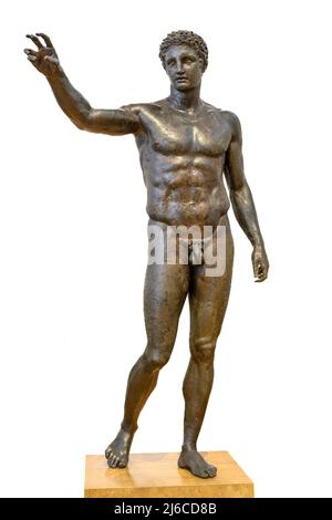 Bronze statue of a youth probably Paris, from the Antikythera shipwreck.  Atributed to ther Sikyonian sculptor Euphranor About 340 - 330 BC. In the Na Stock Photo