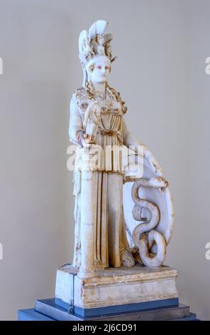 Statue of Athena known as the Varvakeion Athena. a 3rd cen AD copy of the Athena Parthenos by Pheidias. Found in Athens and now in the National Archae Stock Photo