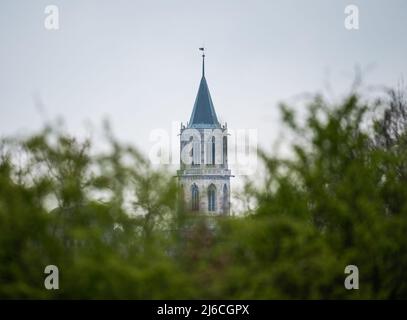 30 April 2022, Baden-Wuerttemberg, Rottweil: The chapel church in the morning light. Photo: Silas Stein/ Stock Photo