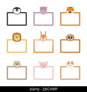 Set of vector frames with animals. Children photo frame animal Stock Vector