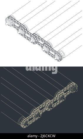 Stylized vector illustration of chain transmission in a roller conveyor Stock Vector