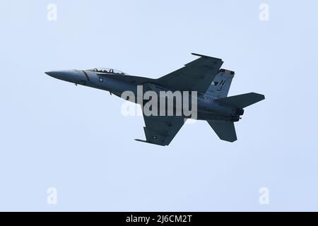 FORT LAUDERDALE FL - APRIL 29: United States Navy F/A-18F Super Hornet is seen in flight during practice for the Fort Lauderdale Air Show at Fort Lauderdale Beach on April 29, 2022 in Fort Lauderdale, Florida. Credit: mpi04/MediaPunch Stock Photo