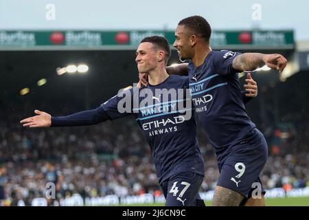 Gabriel Jesus #9 of Manchester City celebrates his goal with Phil Foden #47 of Manchester City and makes the score 0-3
