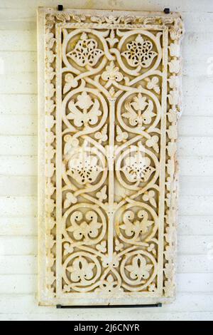 Decorative panel Marble carved with chisel 953 - 957 AD Rooms near to the Hall of Abd al-Rahman III Madinat al-Zahra Museum of Madinat al-Zahra (the shining city) - Cordoba, Spain Stock Photo