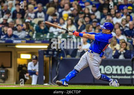 Chicago Cubs Rafael Ortega (66) bats during a Major League Baseball game  against the Cincinnati Reds on September 8, 2022 at Wrigley Field in  Chicago, Illinois. (Mike Janes/Four Seam Images via AP