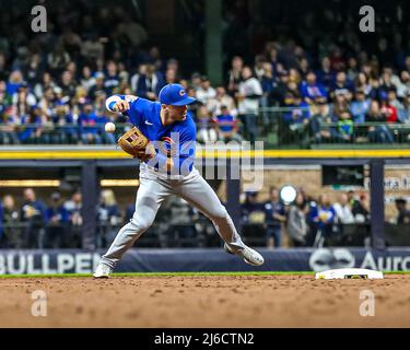 April 29, 2022 - Chicago Cubs shortstop Nico Hoerner (2) has the ball pop  out his glove during MLB Baseball action between Chicago and Milwaukee at  Miller Park in Milwaukee, WI Stock Photo - Alamy