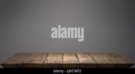 Dark aged wood plank podium or table Stock Photo