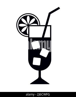 Cocktail drink or bar beverage glass with slice of lemon vector illustration icon Stock Vector