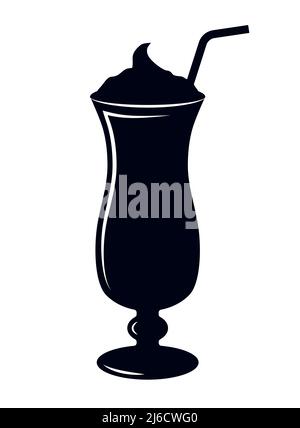 Sundae or ice cream cocktail glass with drinking straw vector illustration icon Stock Vector