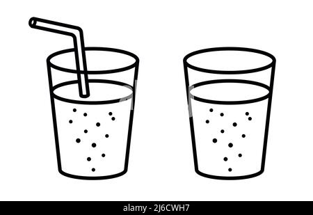 drinks glass cup of water or juice with straw vector illustration line  style icon Stock Vector Image & Art - Alamy