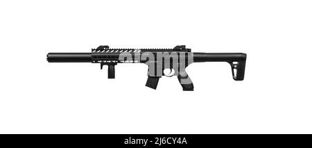 A modern air rifle with a futuristic design. Pneumatic weapons for sports and entertainment. Isolate on a white background. Stock Photo