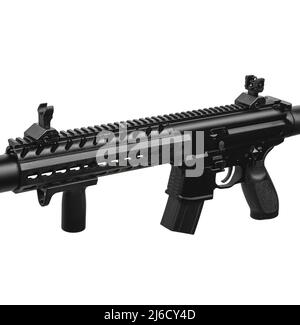 A modern air rifle with a futuristic design. Pneumatic weapons for sports and entertainment. Isolate on a white background. Stock Photo