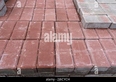 Red concrete paving slabs close-up Stock Photo