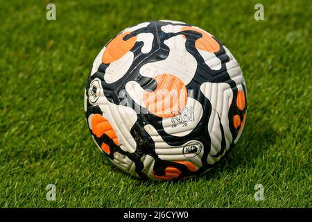 Swansea, Wales. 30 April 2022. The Official 2020/2021 Premier League Nike Flight ball during the Professional Development League game between Swansea City Under 18 and Watford Under 18 at the Swansea City Academy in Swansea, Wales, UK on 30 April 2022. Credit: Duncan Thomas/Majestic Media/Alamy Live News. Stock Photo